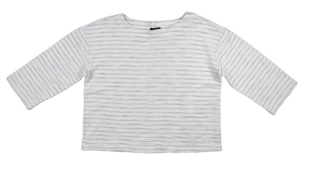 Jones New York Top Textured Terry White Silver Stripe Boxy 3/4 Sleeve Wms Small